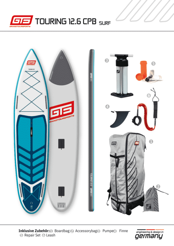 Touring 12.6 PBC Surf mit Surfoption für Windsurfen und Wing Surfen Standup Paddle Board SUP für lange Touren- Setbild